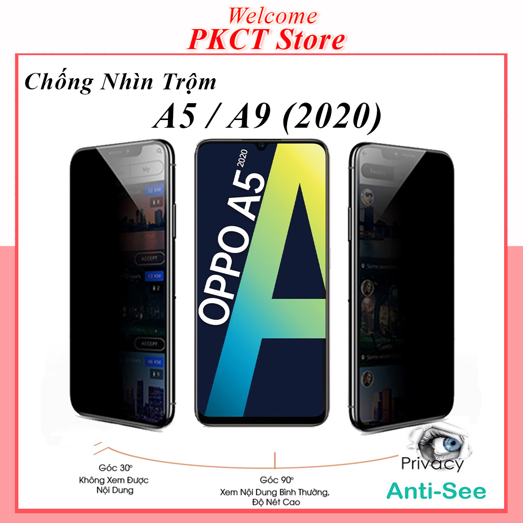 Kính cường lực oppo a5 2020 a9 2020 chống nhìn trộm full màn hình tặng kèm khăn lau