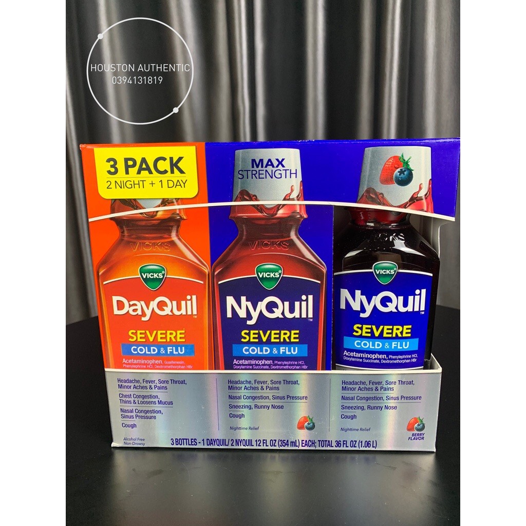 [ ĐỦ BILL STORE + AIR] Set 3 chai siro Vicks DayQuil & NyQuil Cold & Flu Severe 1.06L _ Live mua hàng tại Mỹ