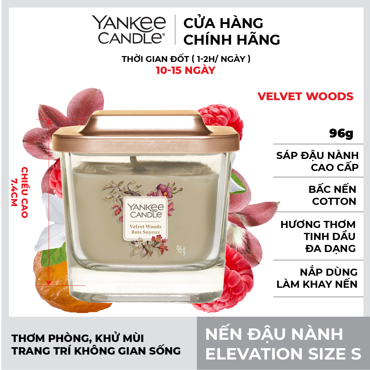 Nến ly vuông Elevation Yankee Candle size S - Velvet Woods