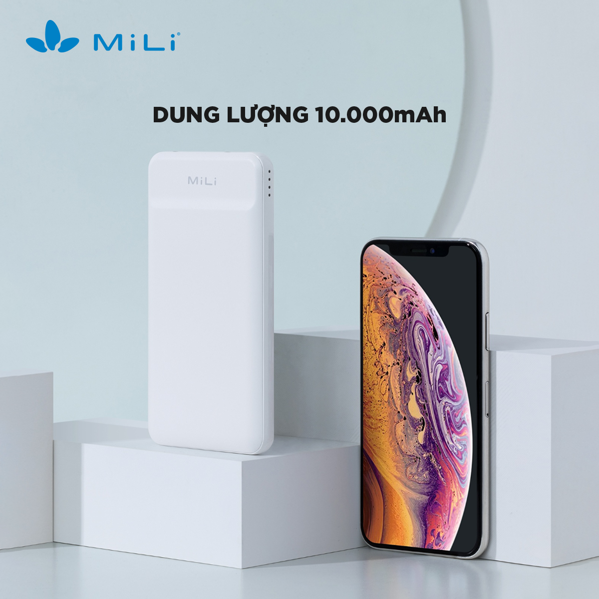 Sạc dự phòng MiLi Sunny Plus dung lượng 10000mAh, tích hợp 2 cổng outputs
