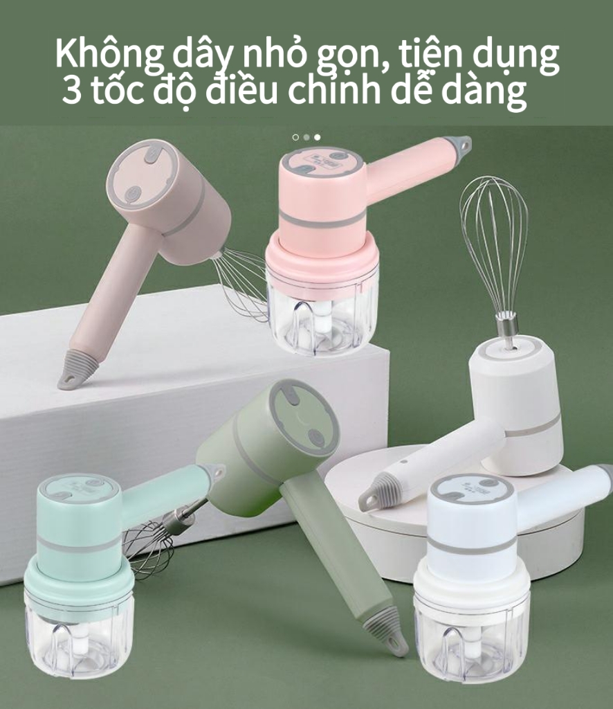 Máy đánh trứng cầm tay kèm máy xay 3 trong 1 - đánh trứng, xay tỏi ớt 3 cấp độ