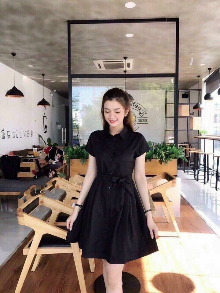 Đầm sơ mi ngắn tay thắt nơ siêu xinh qc0065-qa store2020