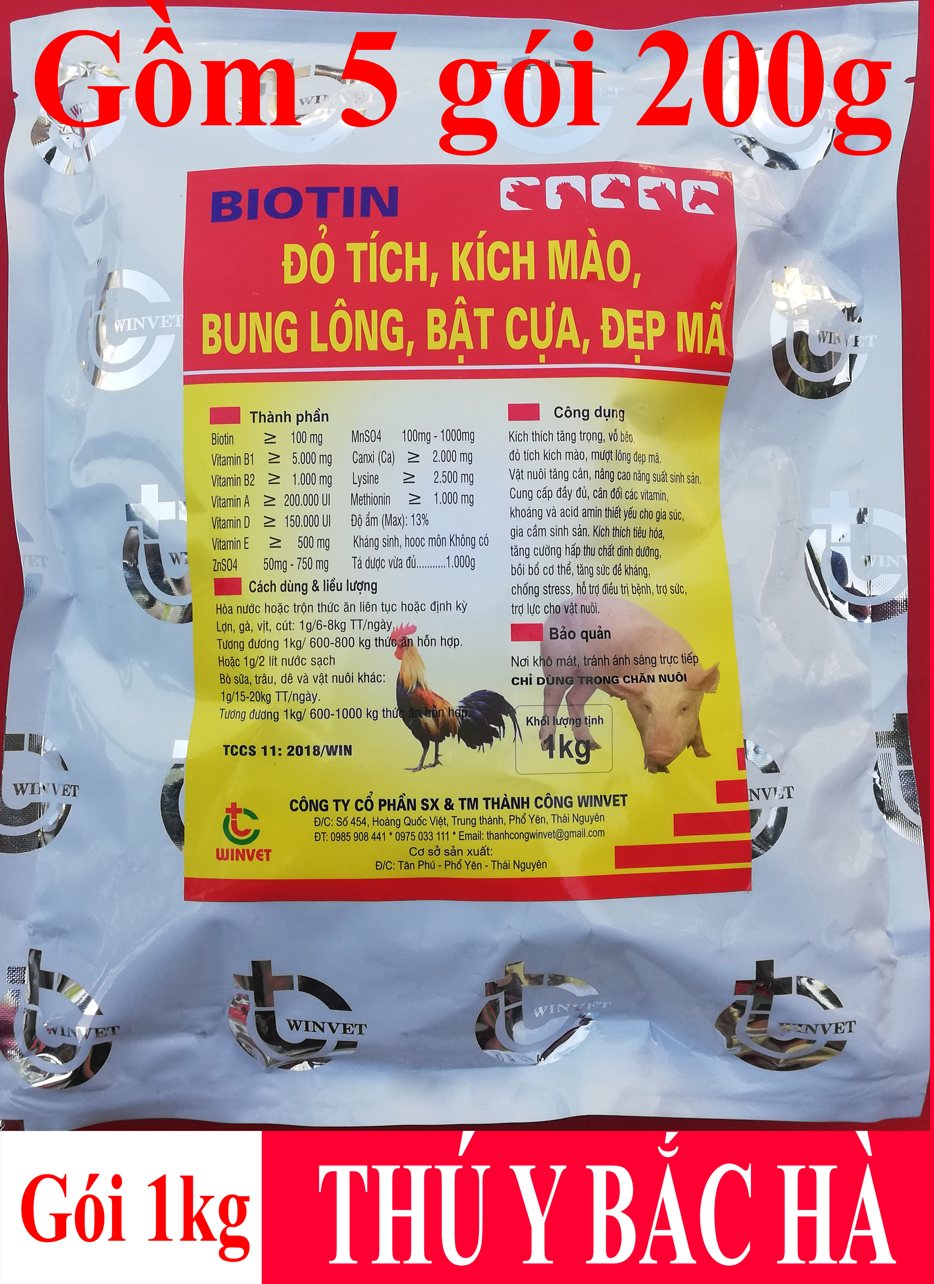 1kg BIOTIN Kích thích tăng trọng, vỗ béo, đỏ tích, kích mào, bung lông, bật cựa, đẹp mã
