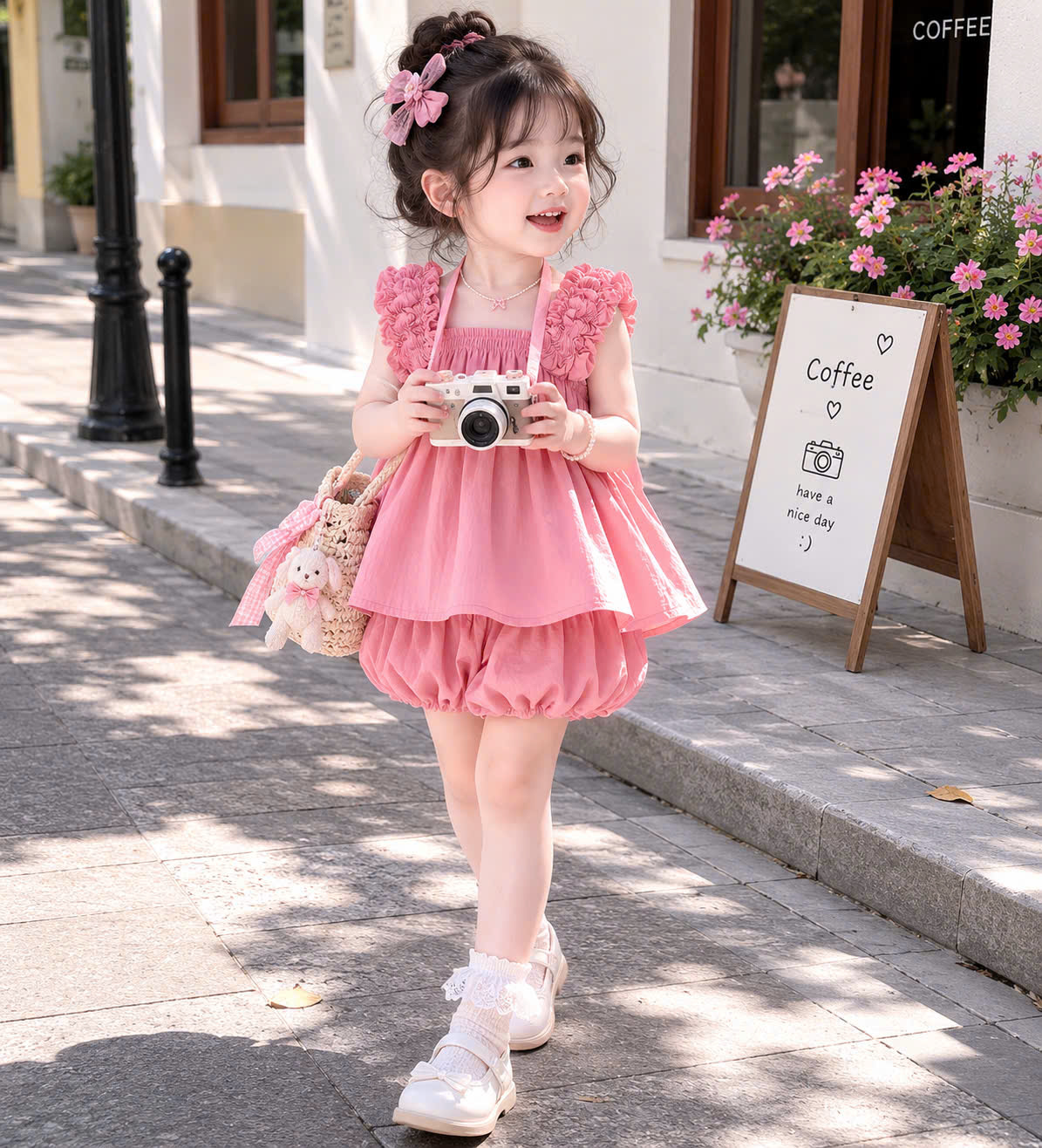 Set bộ đồ bé gái 2 dây bèo mix quần bí phồng cho bé từ 1-7 tuổi