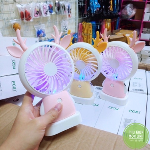 🌬Quạt mini tích điện cầm tay có đèn sáng, quạt để bàn có tai cute