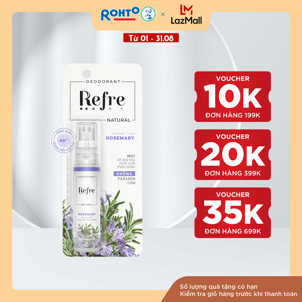 Xịt khử mùi chiết xuất thiên nhiên Refre Natural Rosemary Hương Hương Thảo 30ml