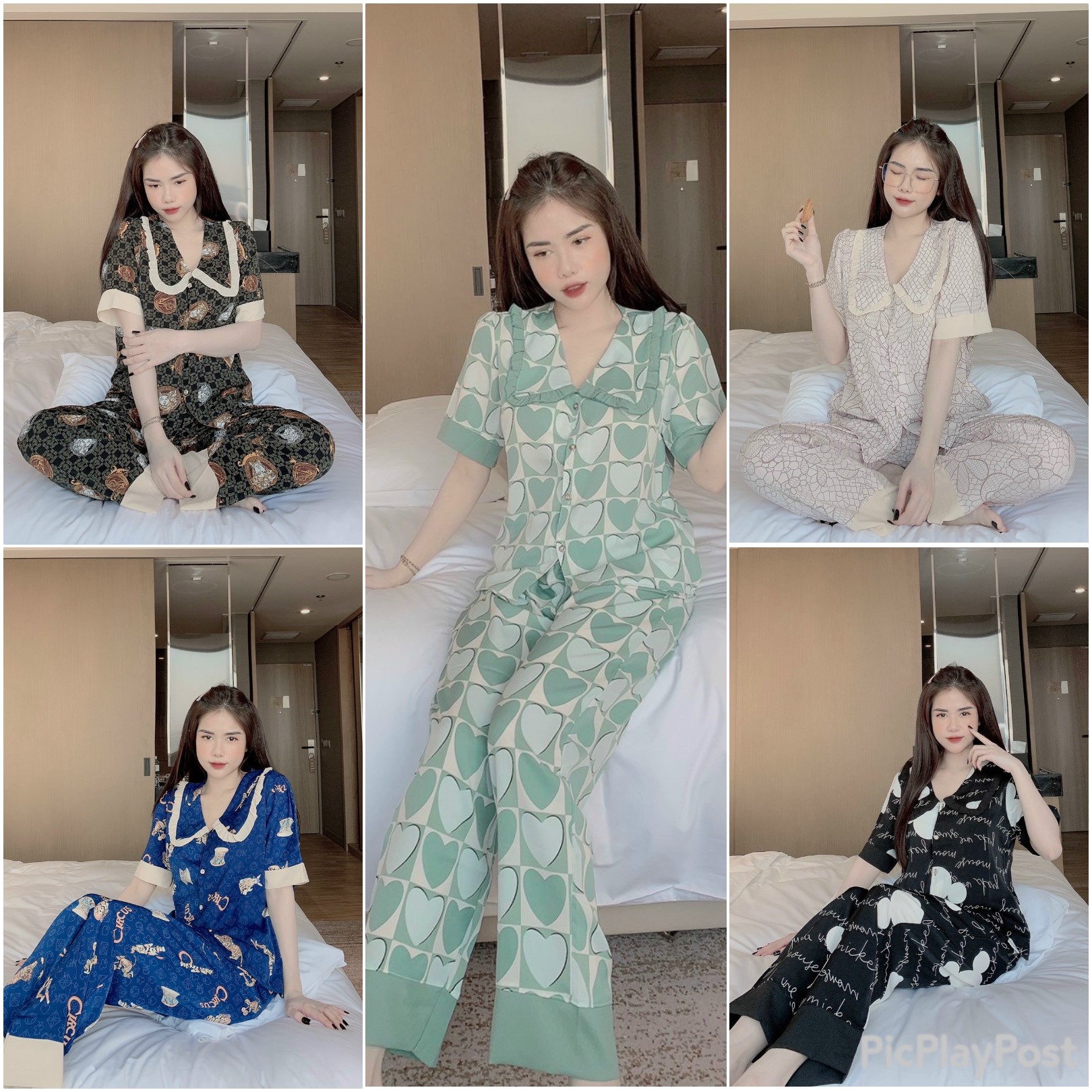 Đồ Bộ Pijama Diện Nhà Tay Ngắn Quần Dài Vải Lụa Mango XịnFreesize dưới 60kg