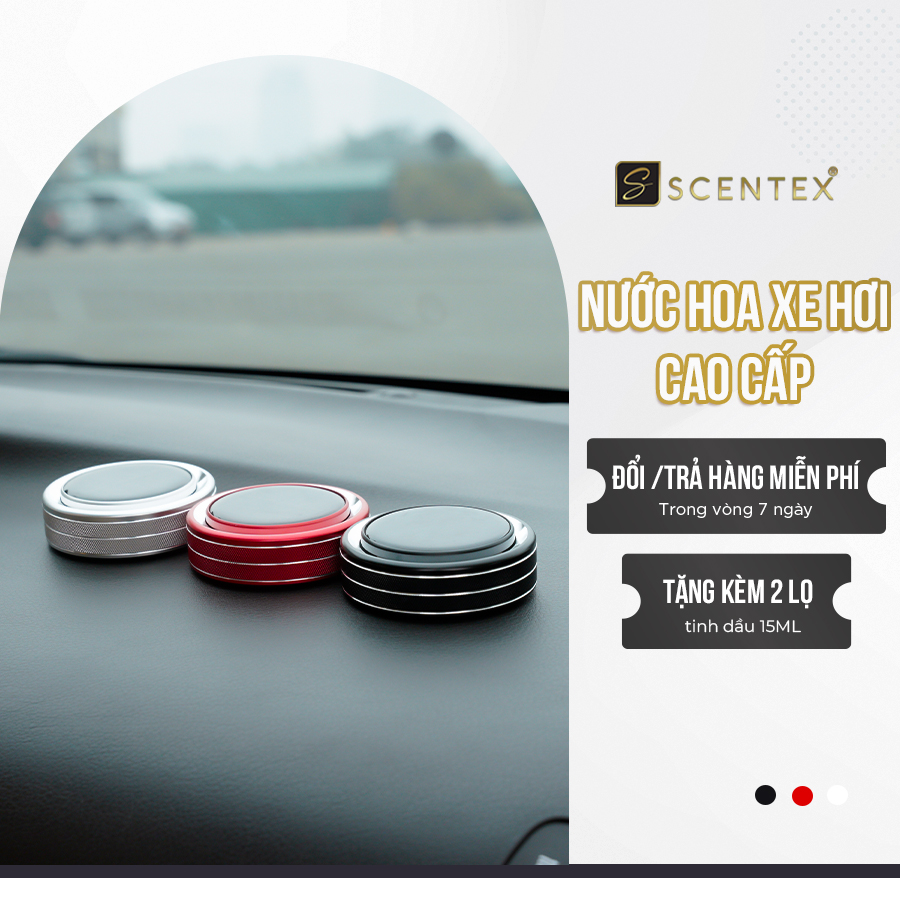 Nước hoa xe hơi cao cấp Scentex Scent Box Plus 100% Organic, được làm từ hợp kim Aluminum cắt Laser Fiber, gắn taplo xe hơi - Silver