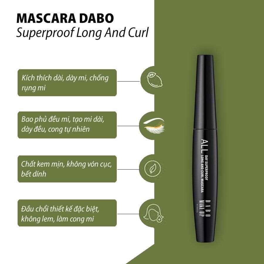 Chuốt mi cong - dài - dưỡng dài mi - chống lem dabo superproof long and curl mascara