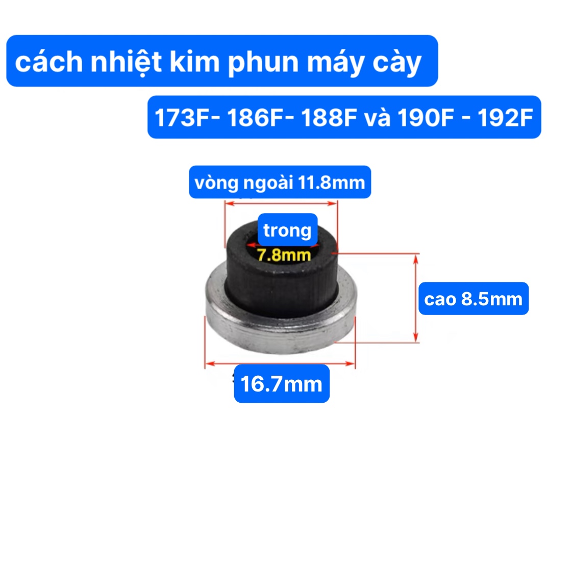 Cách Nhiệt Kim Phun Máy Cày 173F - 178F và 186F đến 188F - 190F Long Đen Cách Nhiệt Kim Phun 192F