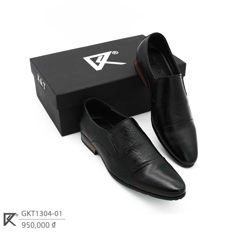 Giày tây nam thủ công da bò thật k&t black