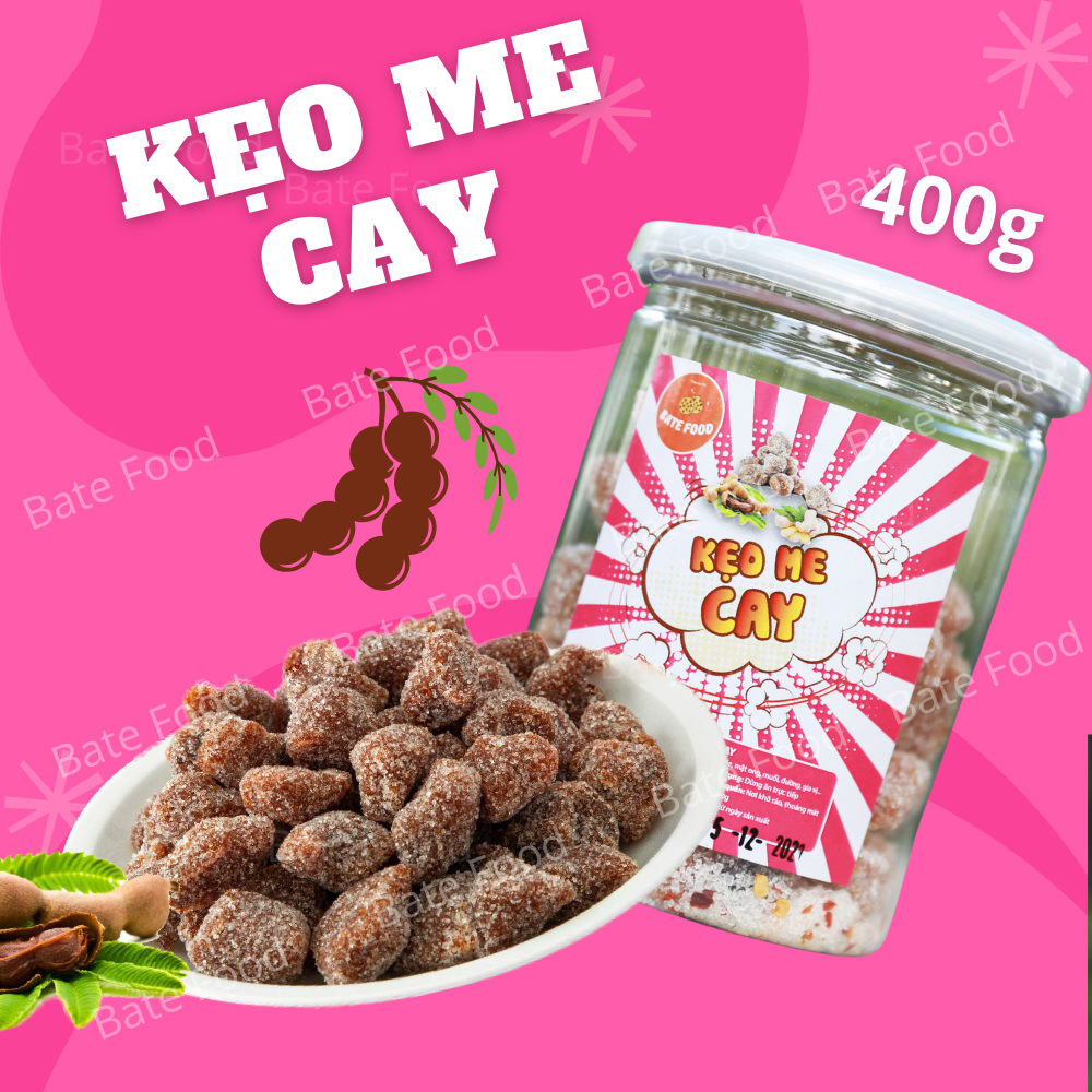 Kẹo me cay batefood 400g siêu ngon, ô mai me chua chua ngọt ngọt, đặc sản đà lạt, giao hàng 2h