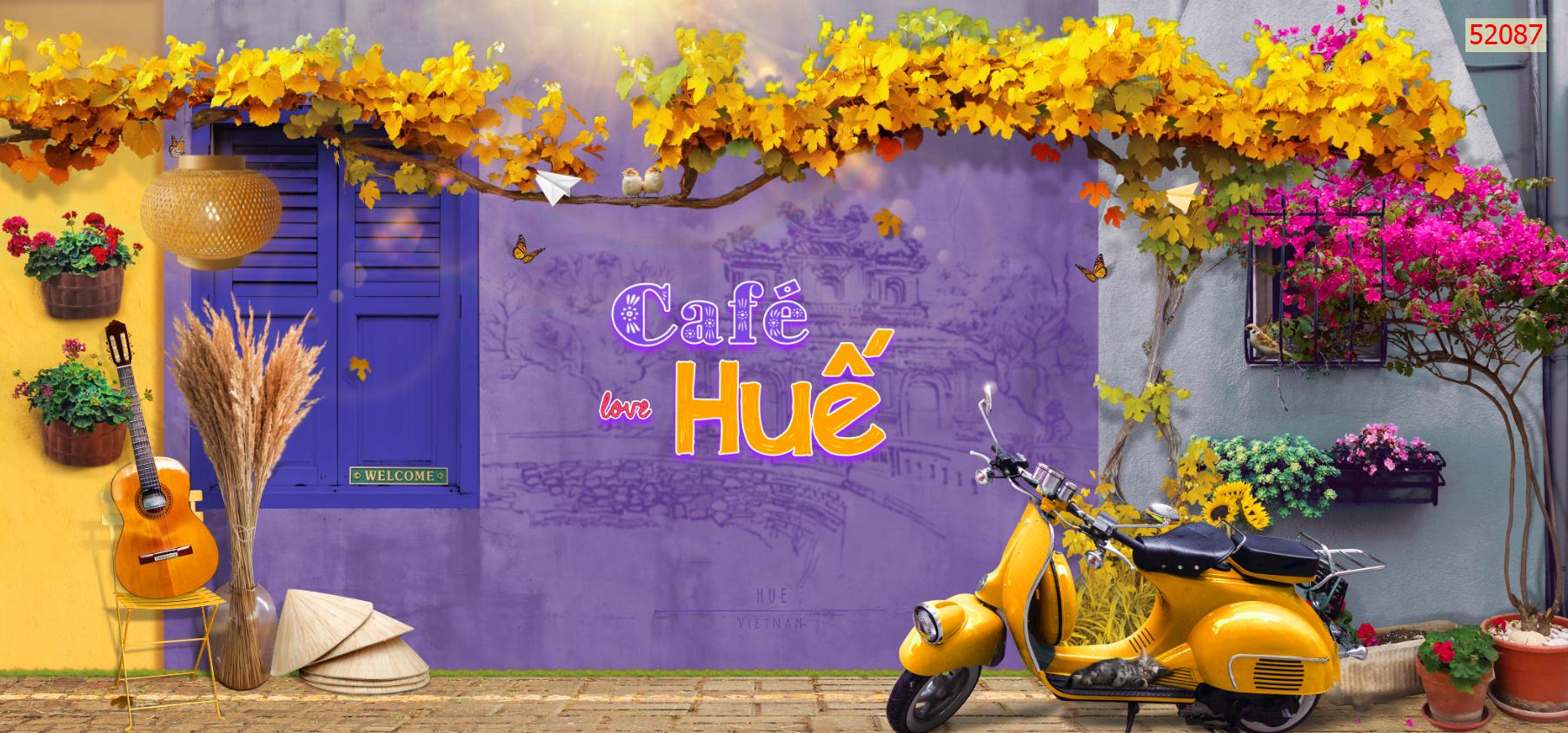 Tranh dán tường 3d trang trí quán cafe trà sữa trà chanh giá rẻ đẹp chất liệu decal pp keo sẵn bóc dán PA