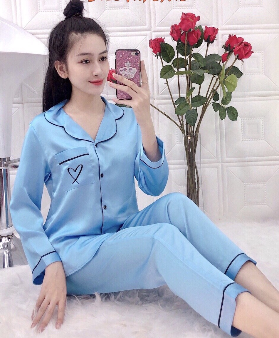 Xã kho 3 ngày bộ tiểu thư tay dài quần dài - bộ pizama tiểu thư phi lụa mềm mịn sang chảnh h0132
