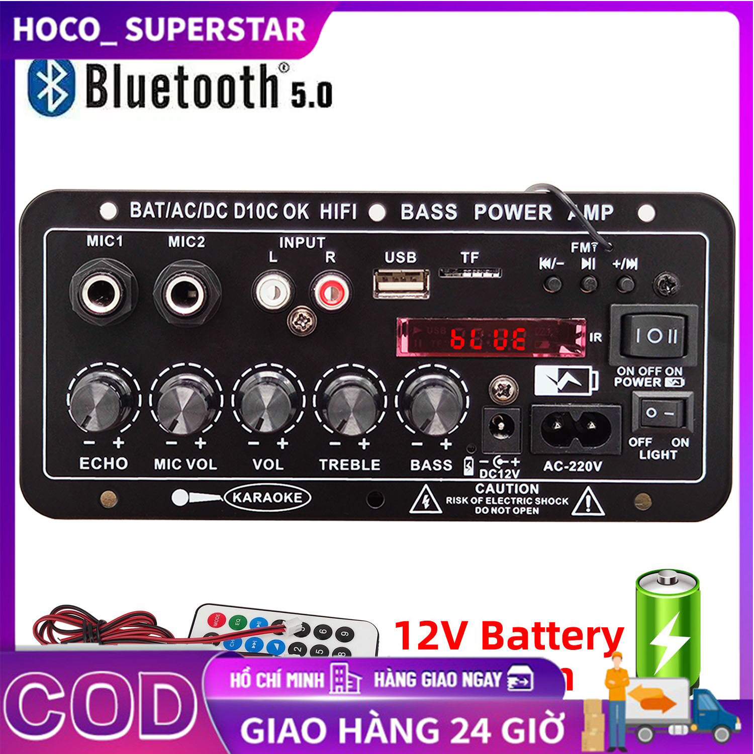 Chất lượng âm thanh HD 220V 12V kỹ thuật số bảng khuếch đại Bluetooth Loa siêu trầm micro D10