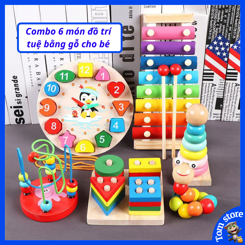 Đồ chơi thông minh cho trẻ em, trẻ con Combo 6 món đồ chơi gỗ an toàn cho bé trai, gái 1 2 3 4 5 tuổi.  Trò chơi  trí tuệ cho trẻ nhỏ TOM