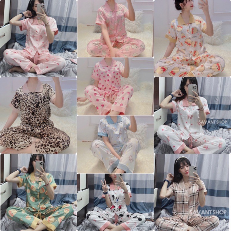 Bộ mặc nhà pijama lụa satin cao cấp