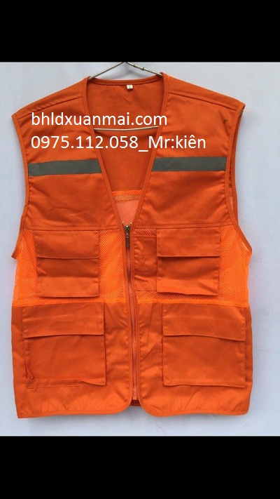 Áo Gile bảo hộ 4 túi hộp vải lưới màu cam
