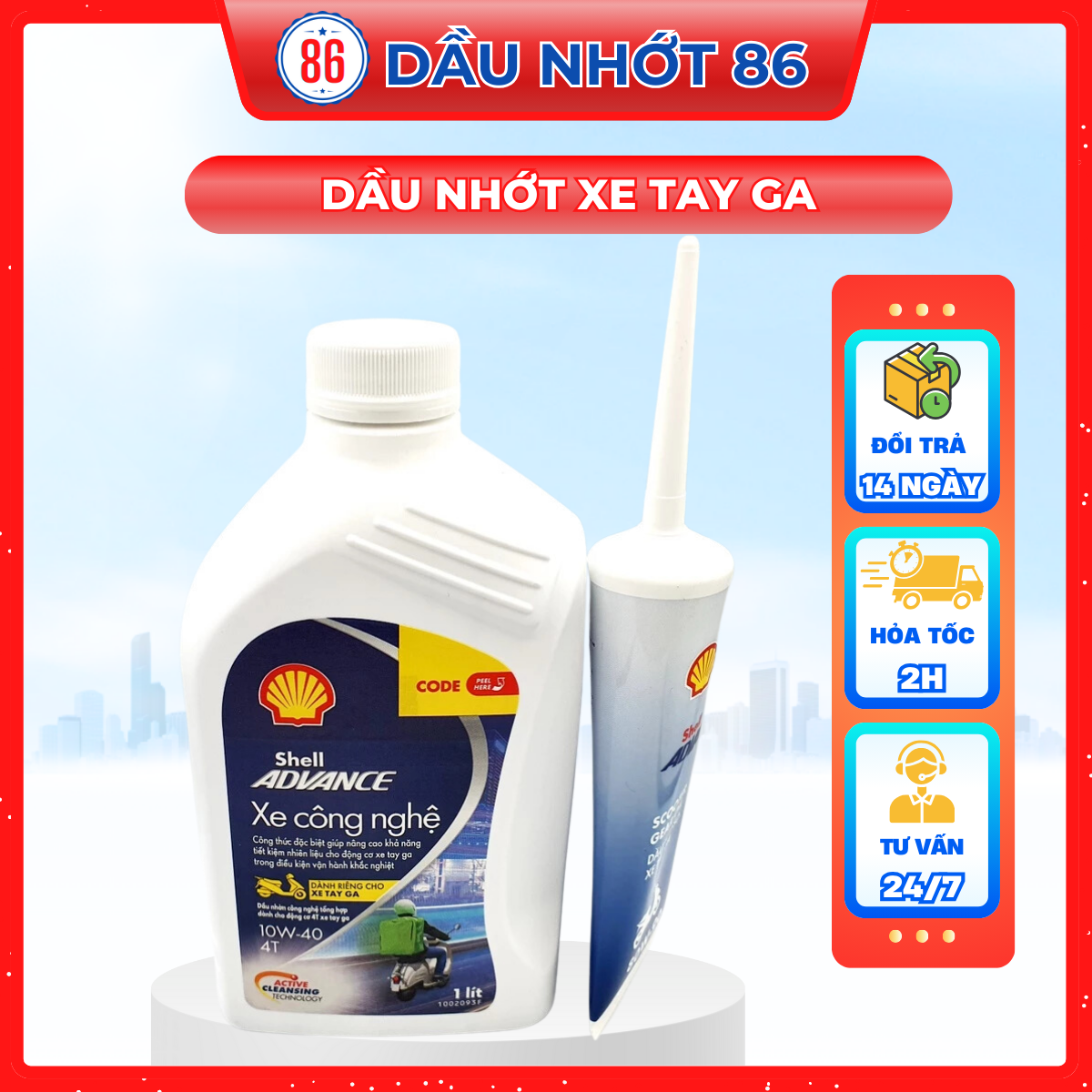 Nhớt tổng hợp cho xe tay ga Shell xe công nghệ 10W40
