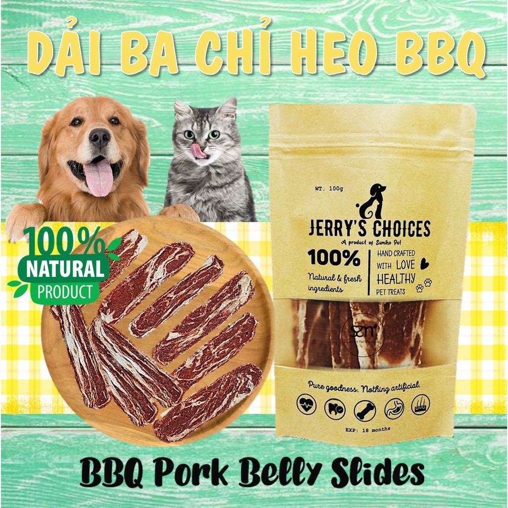 Bánh thưởng cho chó mèo Jerry's Choices (Dải ba chỉ heo BBQ) 100gr/túi