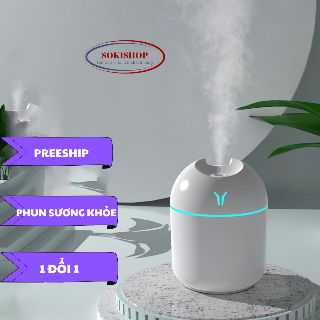 Máy xông Tinh Dầu Mini 250ml - Sokishop, Đèn xông tinh dầu phun sương khuếch tán tinh dầu, tạo ẩm thơm phòng ngủ