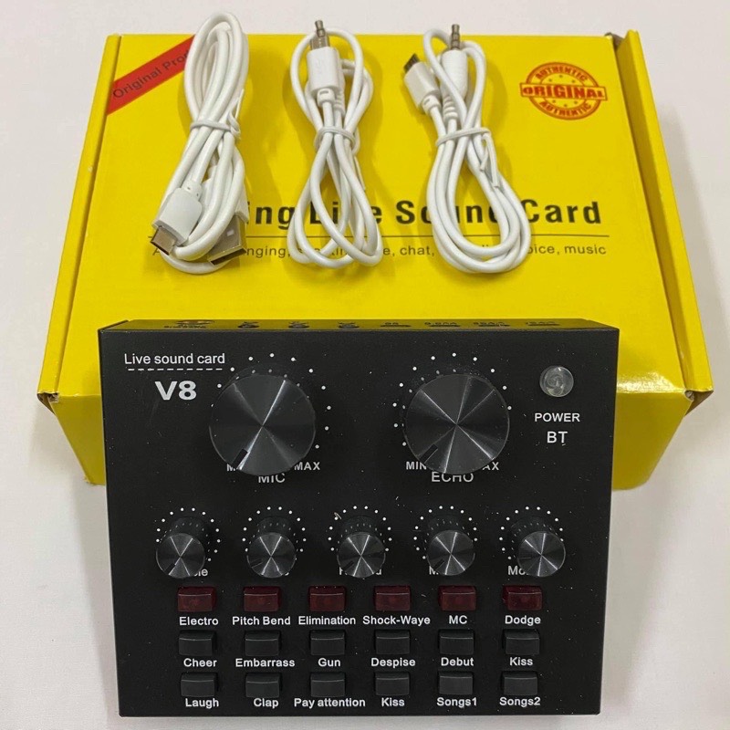 Bộ Sound Card Thu âm V8 bluetooth có AutoTune Chất Lượng điều chỉnh âm thanh tạo phòng Thu tại nhà