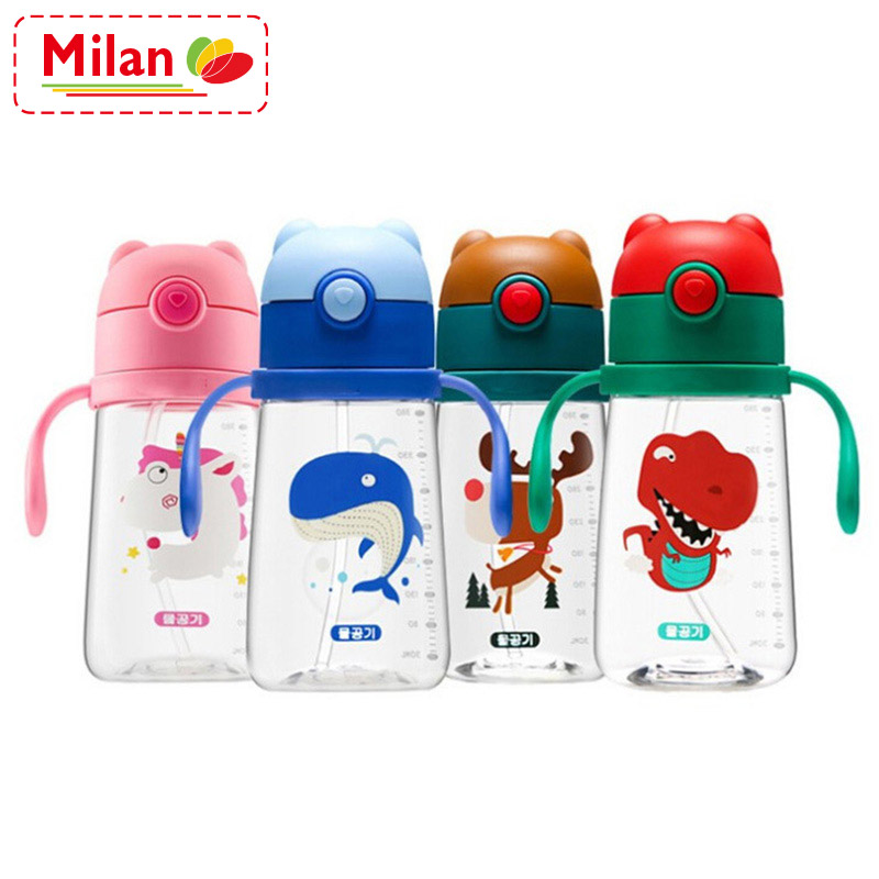 Bình nước học sinh có ống hút họa tiết hoạt hình dễ thương, tránh vỡ tránh chảy nước - Bình nước trẻ em có tay cầm, Bình nước mang theo cho con đi học