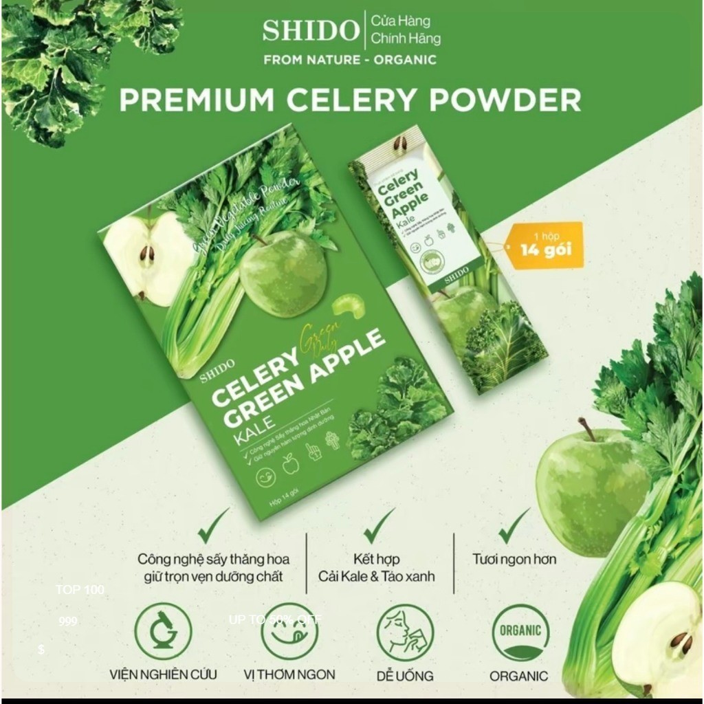 Nước Uống Cần Tây Cải KALE Táo Xanh Sấy Thăng Hoa (hộp 14 gói) - Thơm ngon, bổ sung chất Motree tặng bình