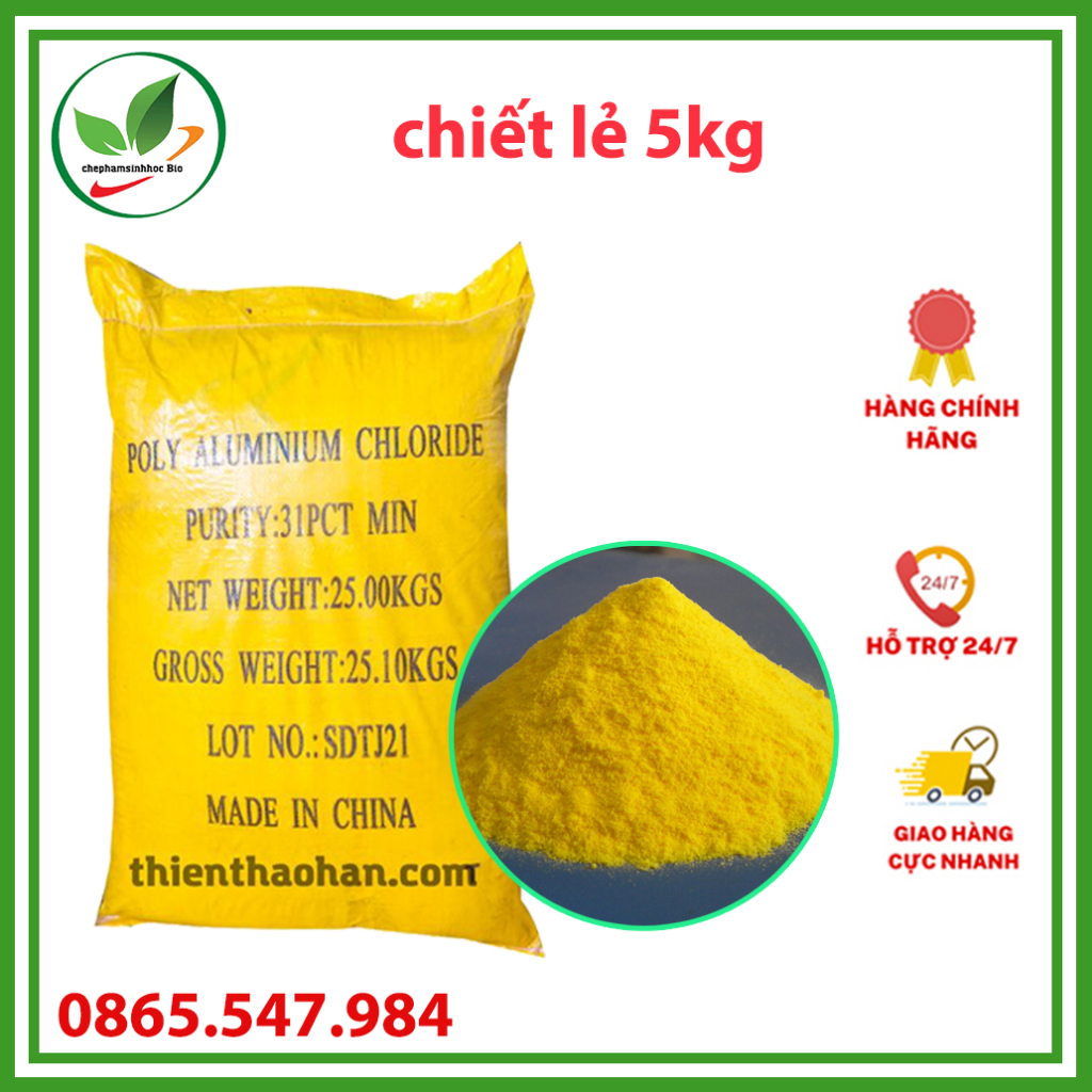 PAC 31%. Chất trợ lắng bể cá, bể bơi. Bao 5kg