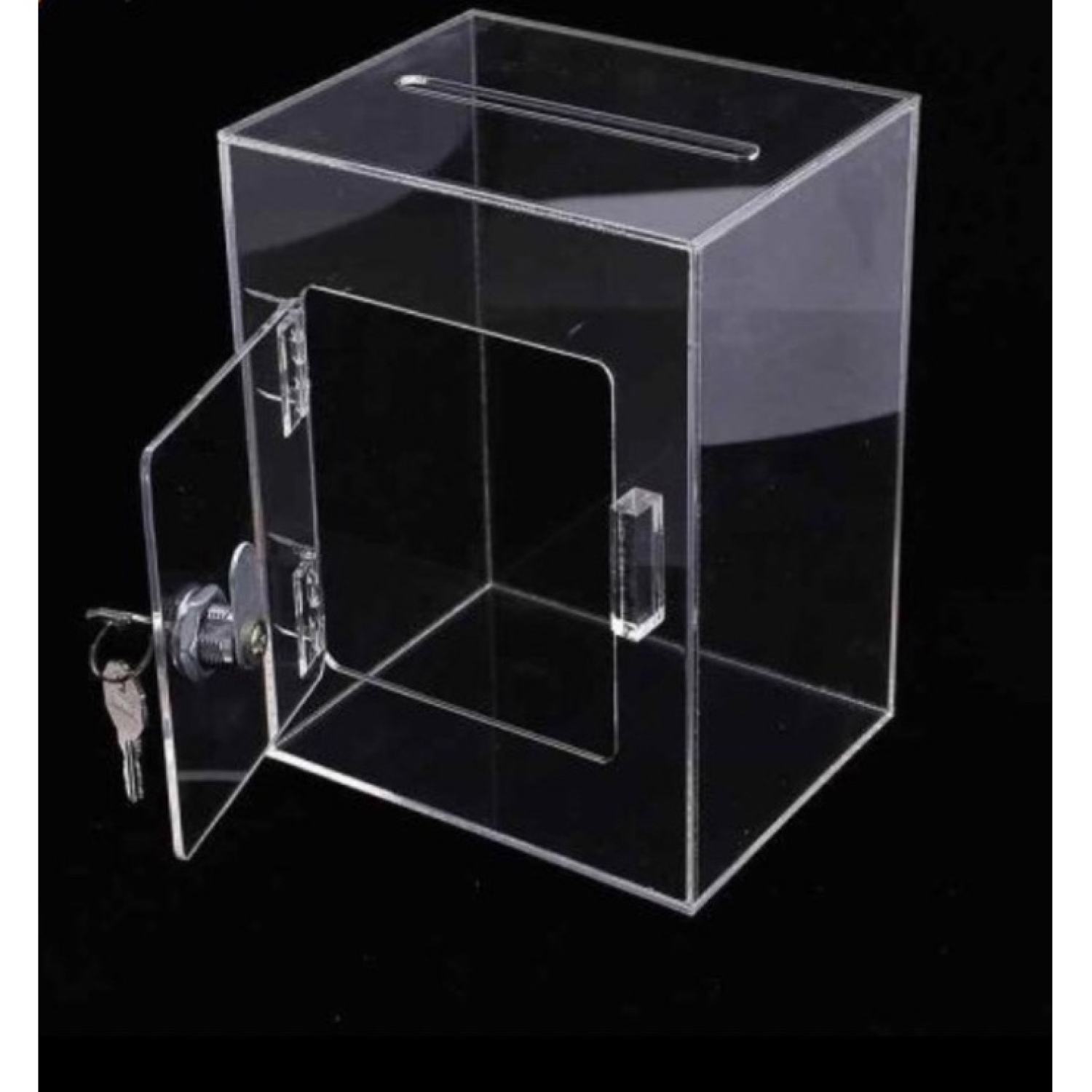 Thùng mica trong suốt đựng tiền, hòm thư góp ý, thùng đựng phiếu có khoá sắt size 25x20x40