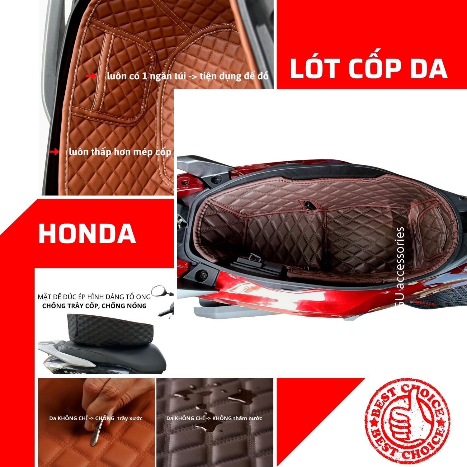 Lót cốp xe máy HONDA AB Mới AirBlade Lead PCX SH Mode SH VN Vision Click Spacy @150 Dylan Wave i 125 chất liệu da cao cấp cách nhiệt thiết kế có túi tiện dụng phong cách hiện đại sang trọng GU