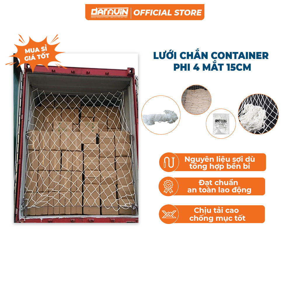 Lưới chắn container daravin sợi vải dù tổng hợp phi 4 mắt 15cm với kích thước 2.4x2.6m