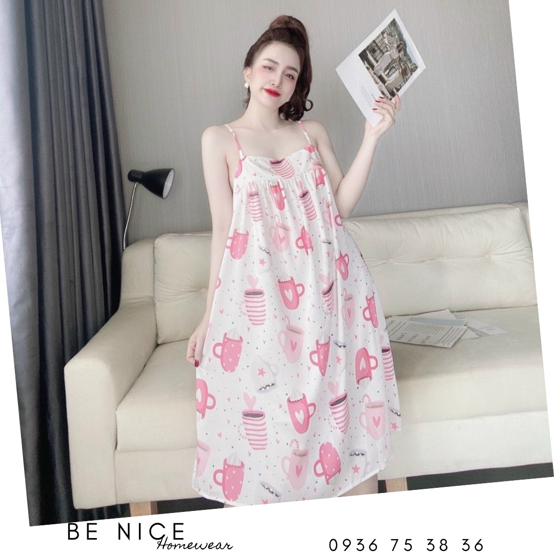 Váy lụa xinh mặc nhà hai dây nhiều họa tiết xinh xắn cho nàng nhà Be Nice Homewear