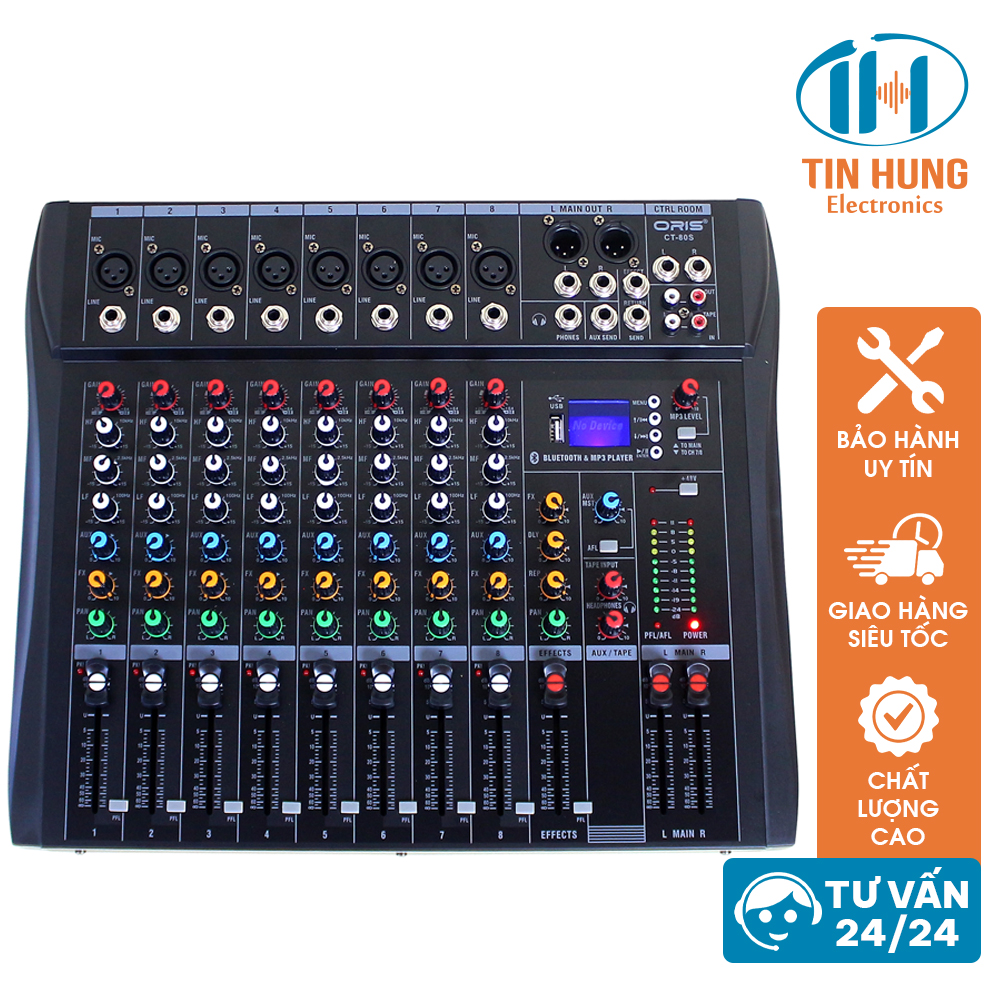 Mixer karaoke bluetooth 8 line mono, mixer CT-80S hàng chính hãng, giúp nhận diện và xử lý âm thanh 1 cách chuyên nghiệp - ORIS Professional