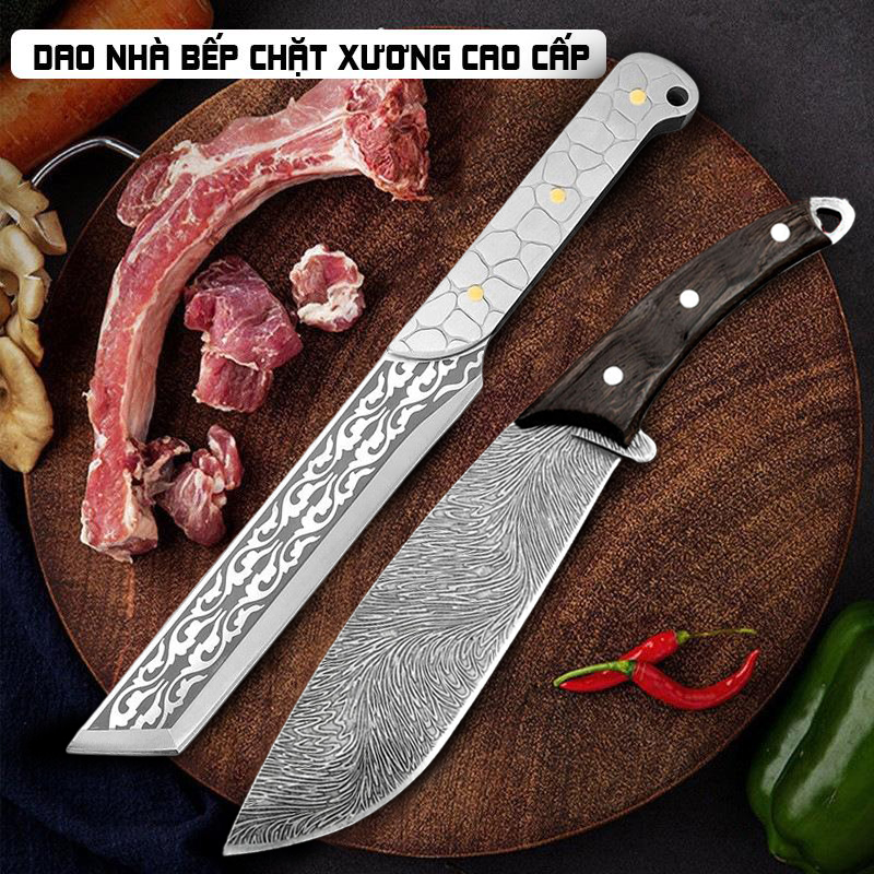 Bộ dao nhà bếp, dao làm bếp đa năng long tuyền mông cổ dùng chặt thái bằng thép dài 33.5cm