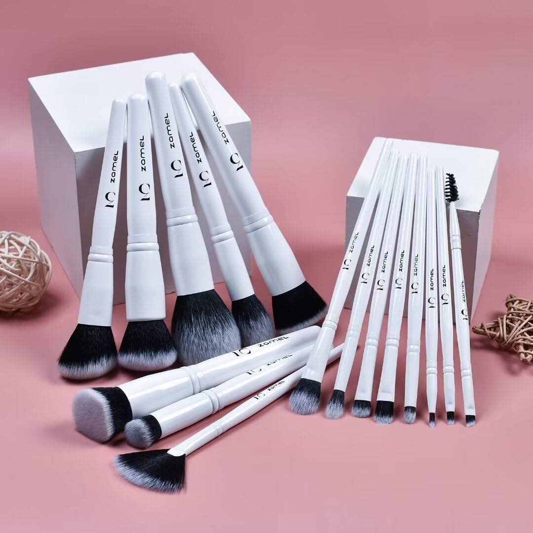 ZAMEL Makeup Brushes Set Travel,16 Piece Face and Eye Brush Set Ultra soft hair Contains Large Powder, DENSE Kabuki, Concealer,Blush, Contour, Blending, Eyeshadows White Brush kit