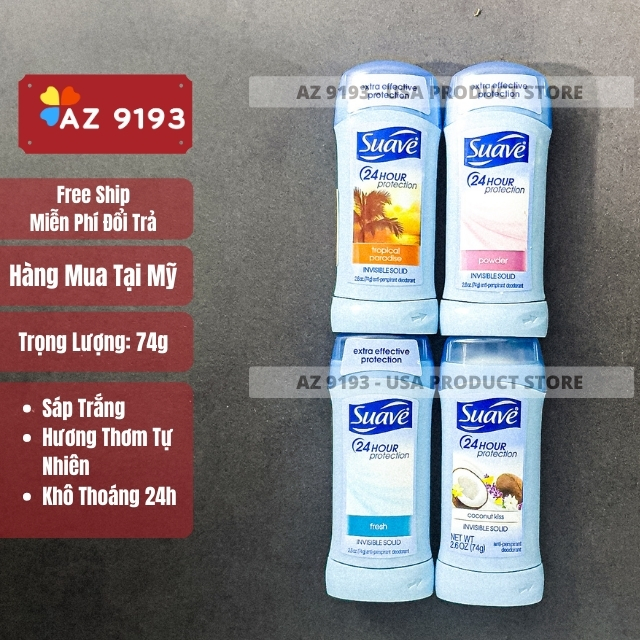 Lăn khử mùi nữ suave 74g sáp trắng powder wild cherry blossom sweat pea and violet coconut kiss - hàng mỹ