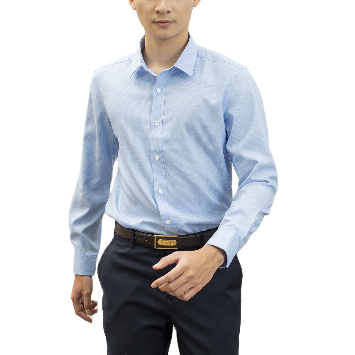 Áo sơ mi dài tay Aristino ALS26109 dáng Slim fit màu Xanh sược trắng in họa tiết