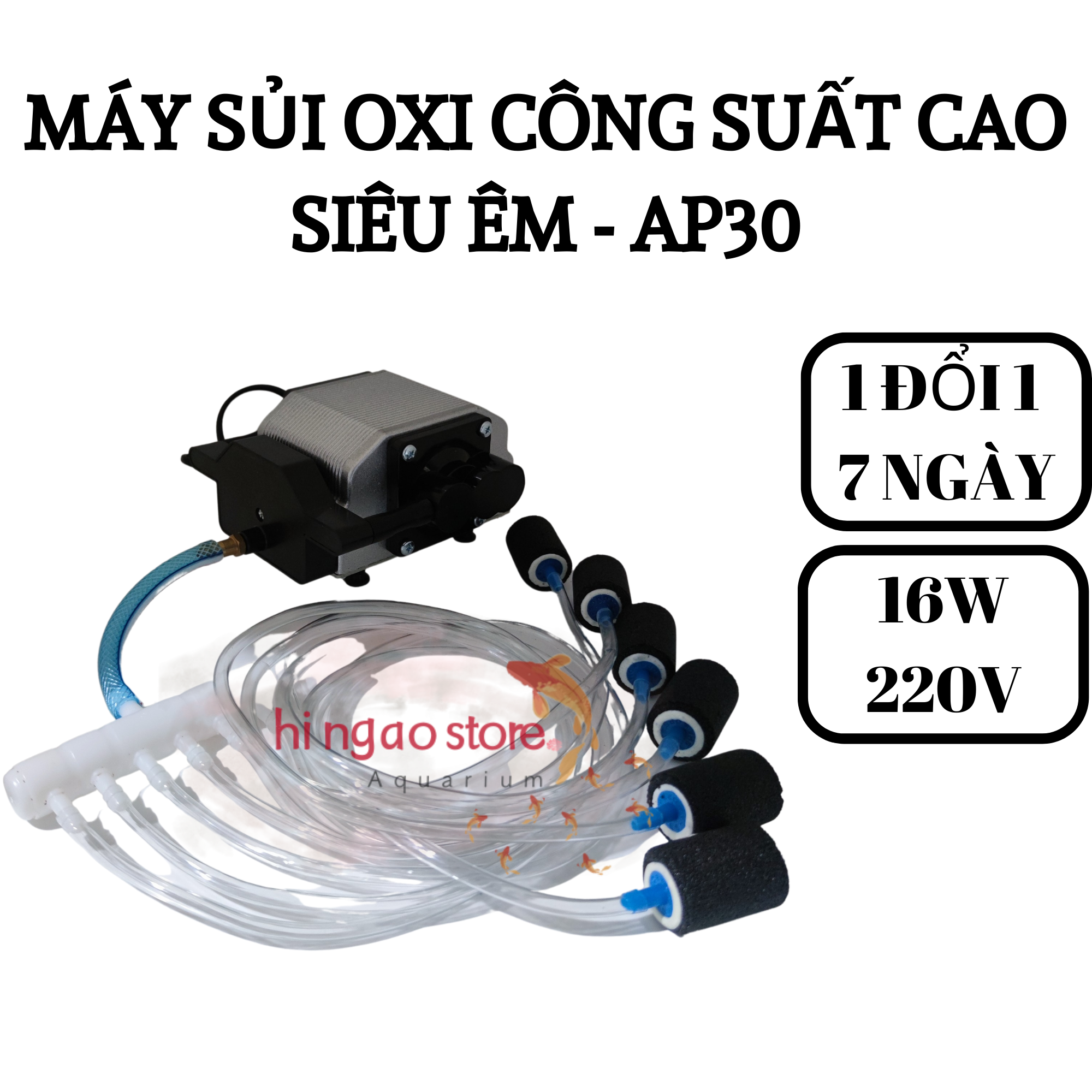 [BH 7 NGÀY] Máy sủi oxy 16W  AP30 siêu êm công suất cao - Máy sục oxi, máy sục oxi, máy bơm oxi AP 30- Phụ kiện cá cảnh | Hingaostore.