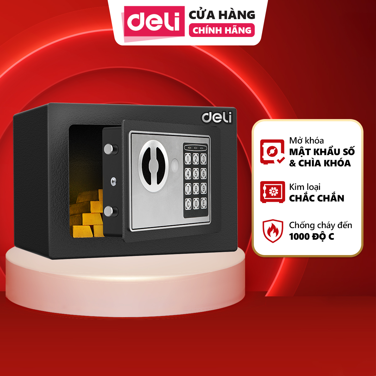Két sắt mini deli khóa điện tử chống cháy, két sắt có độ bảo mật cao két sắt an toàn đựng tiền trang sức cho gia đình văn phòng két sắt nhỏ gọn két sắt có 2 cách thức mở khóa