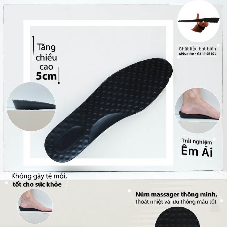 Lót giày tăng chiều cao 3cm cao su Non Hàng Xuất Khẩu