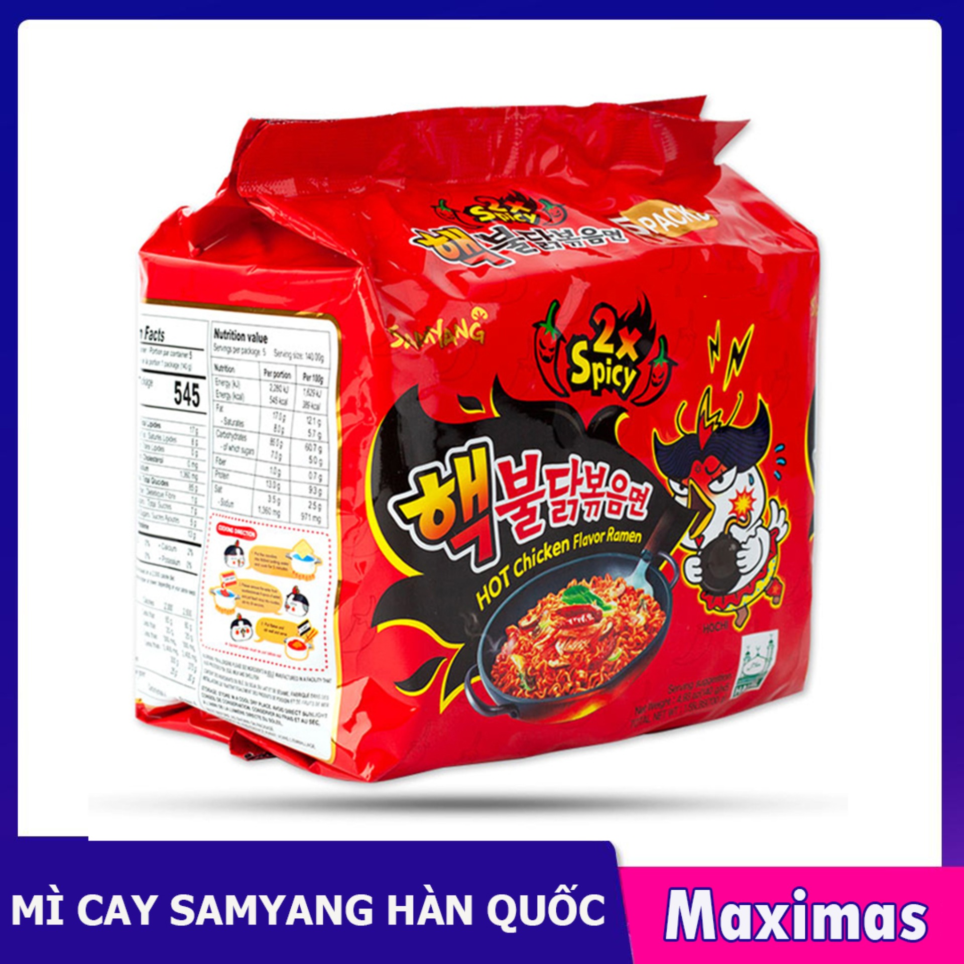 Combo 5 Mì Khô Gà Siêu Cay 2X Hot Chicken Flavor Ramen Sam Yang 140g - Mỳ Hàn Quốc