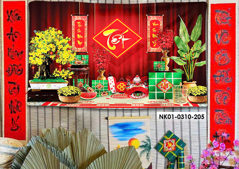 (Tặng đinh móc+keo dán) Phông nền, tranh vải treo tường, backdrop Tết, Tết Nguyên Đán, Happy New Year, trang trí sự kiện