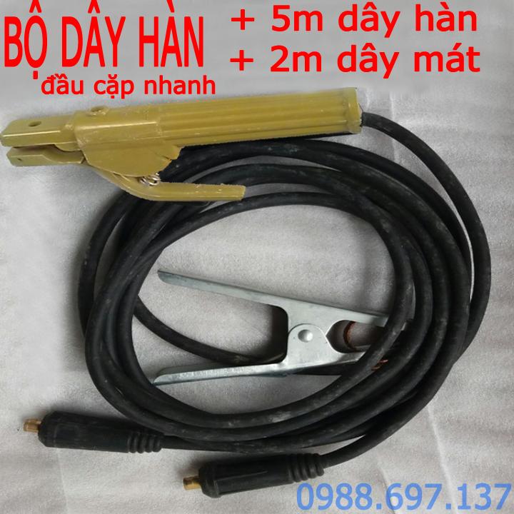 bộ dây hàn 5m + 2m dây mát  rắc cắm nhanh- dây hàn que