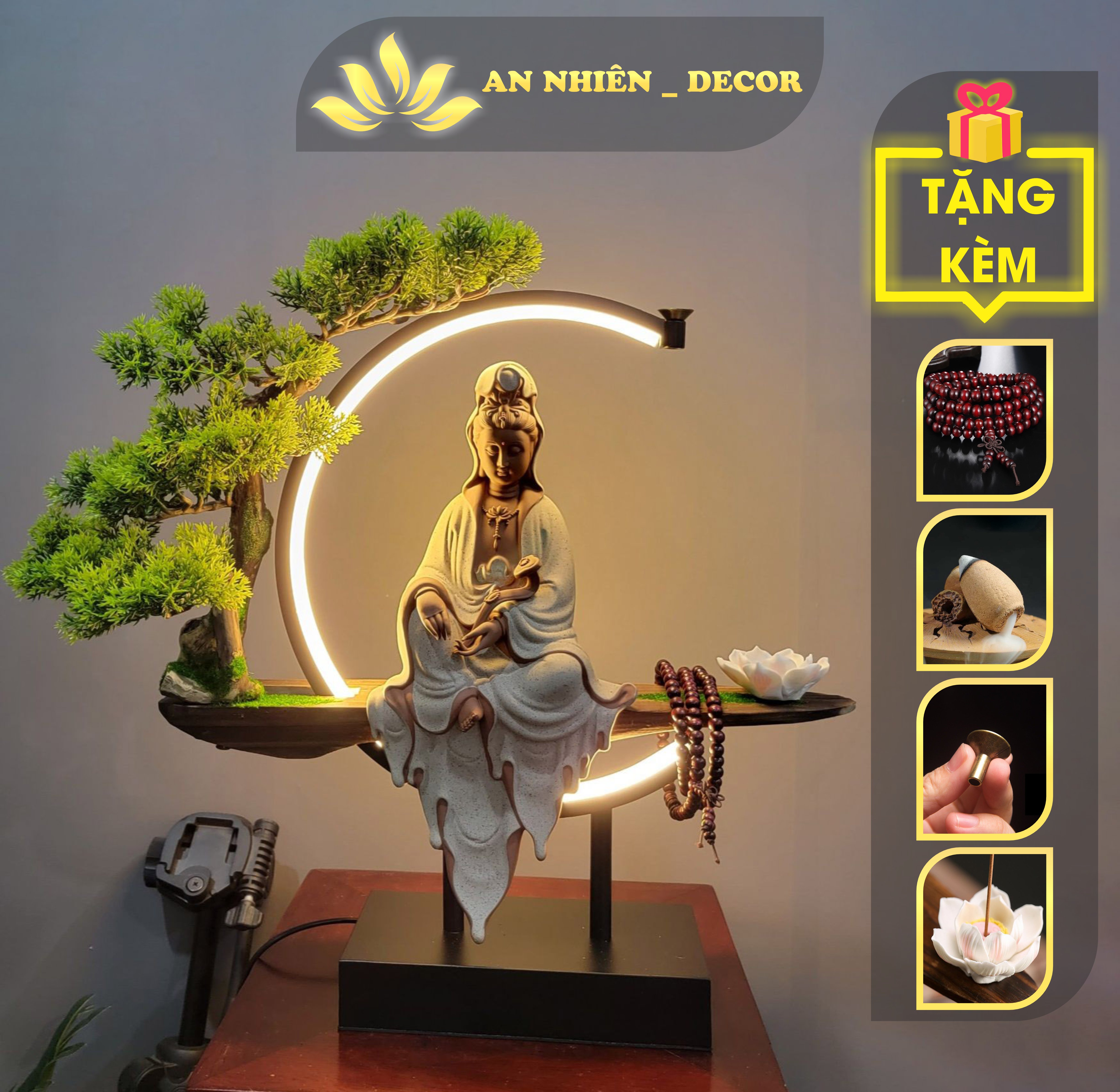 Đèn led vòng hình bán nguyệt kệ cây - tặng kèm 5 phụ kiện