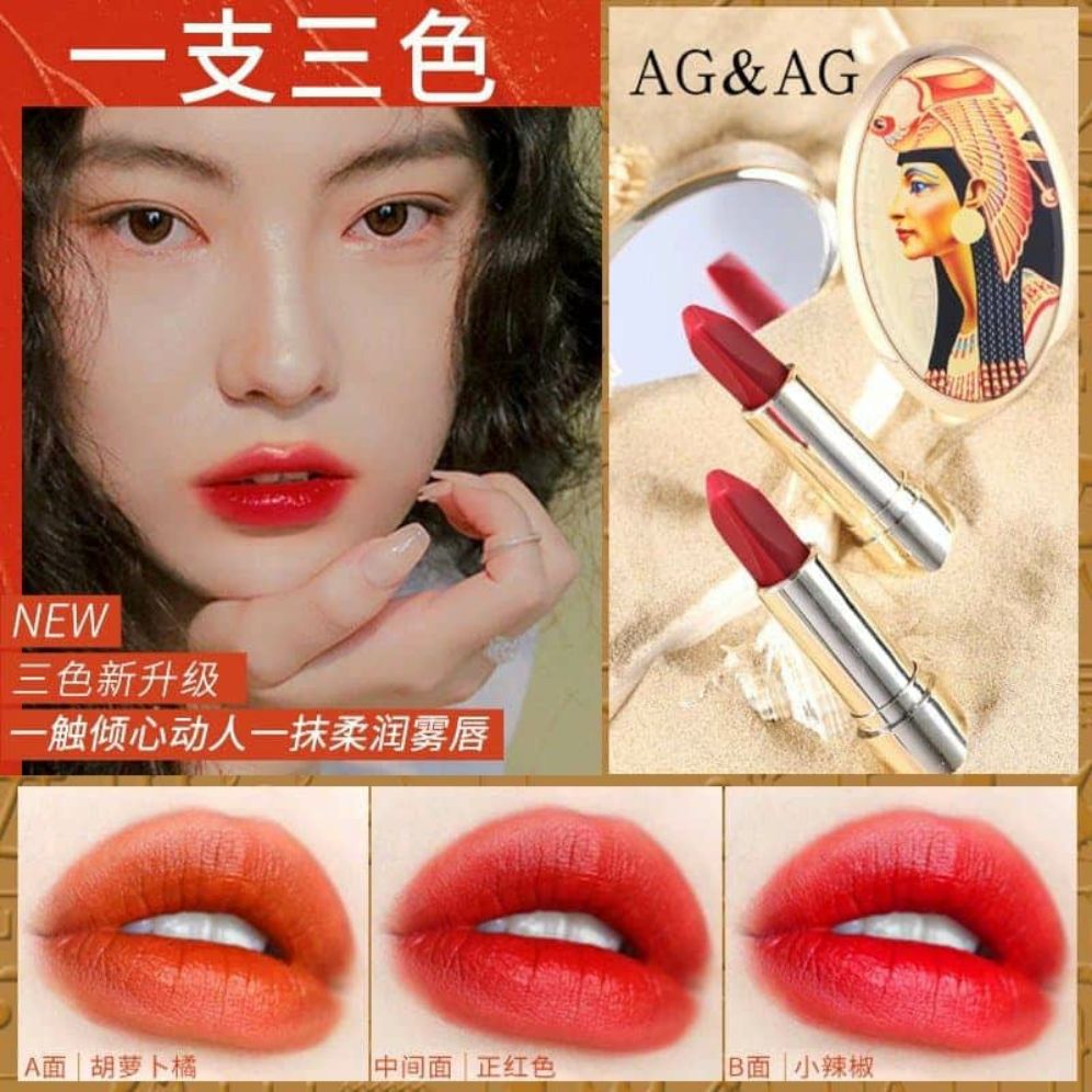 Son môi AG&AG 3 màu dưỡng ẩm chống thấm nước mẫu mới kèm gương