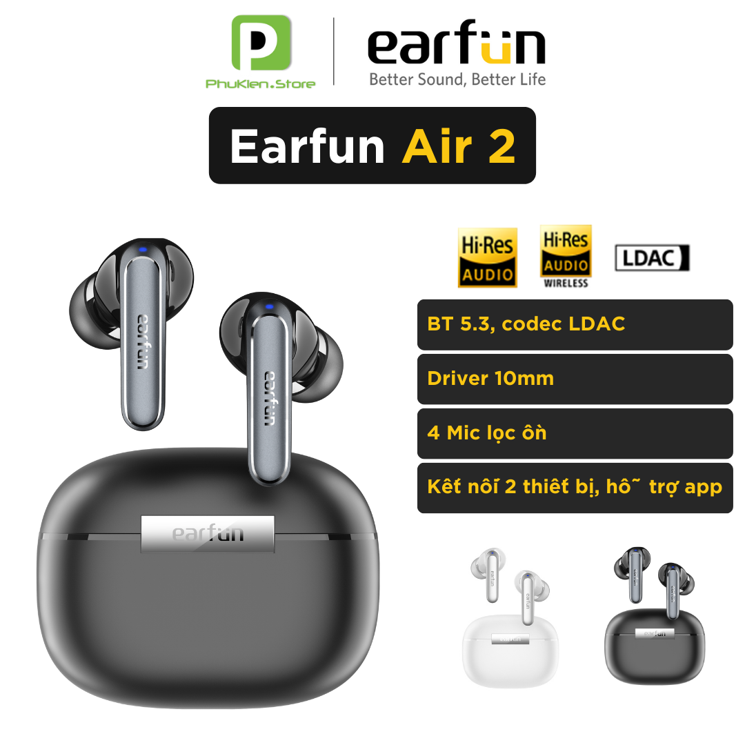Tai nghe True Wireless chính hãng Earfun Air 2 | LDAC | Hỗ trợ app [ Beat Edifier Soundpeats Engine ]