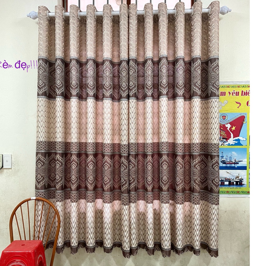 Rèm gấm thổ cẩm, hoạ tiết nâu, vân hoa 1 mặt, hợp rèm cửa chính, rèm cửa sổ, rèm ngăn phòng