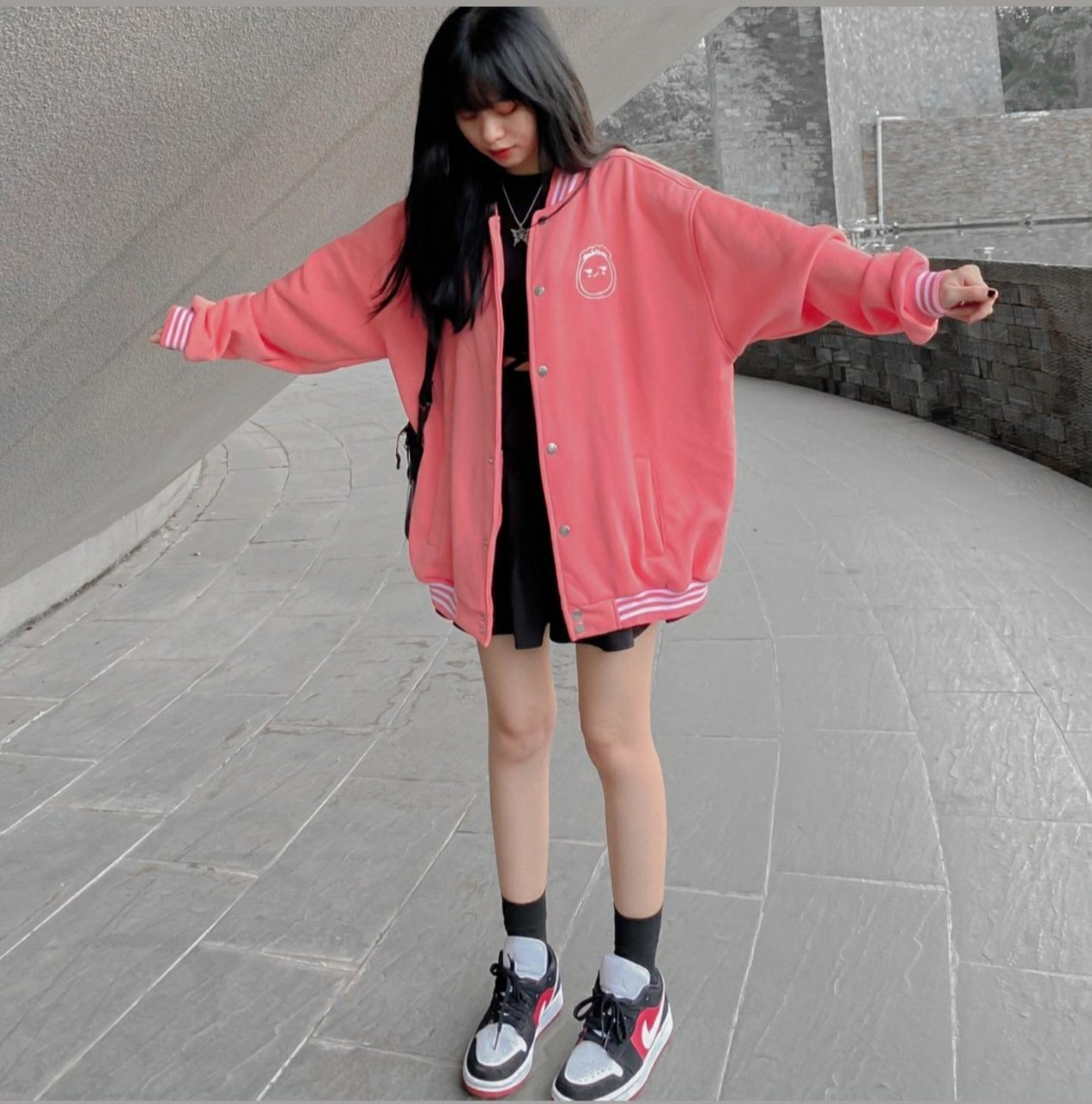 Áo Khoác BOMBER FACE Tay Dài Form Rộng Ulzzang