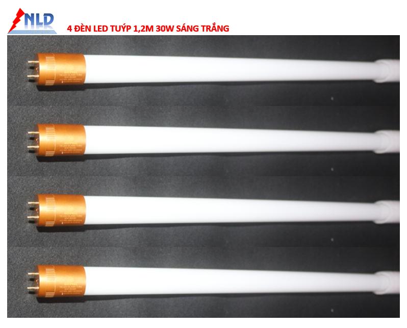 4 bộ bóng đèn tuýp led 1,2m sáng trắng 30w gồm máng BH 1 năm